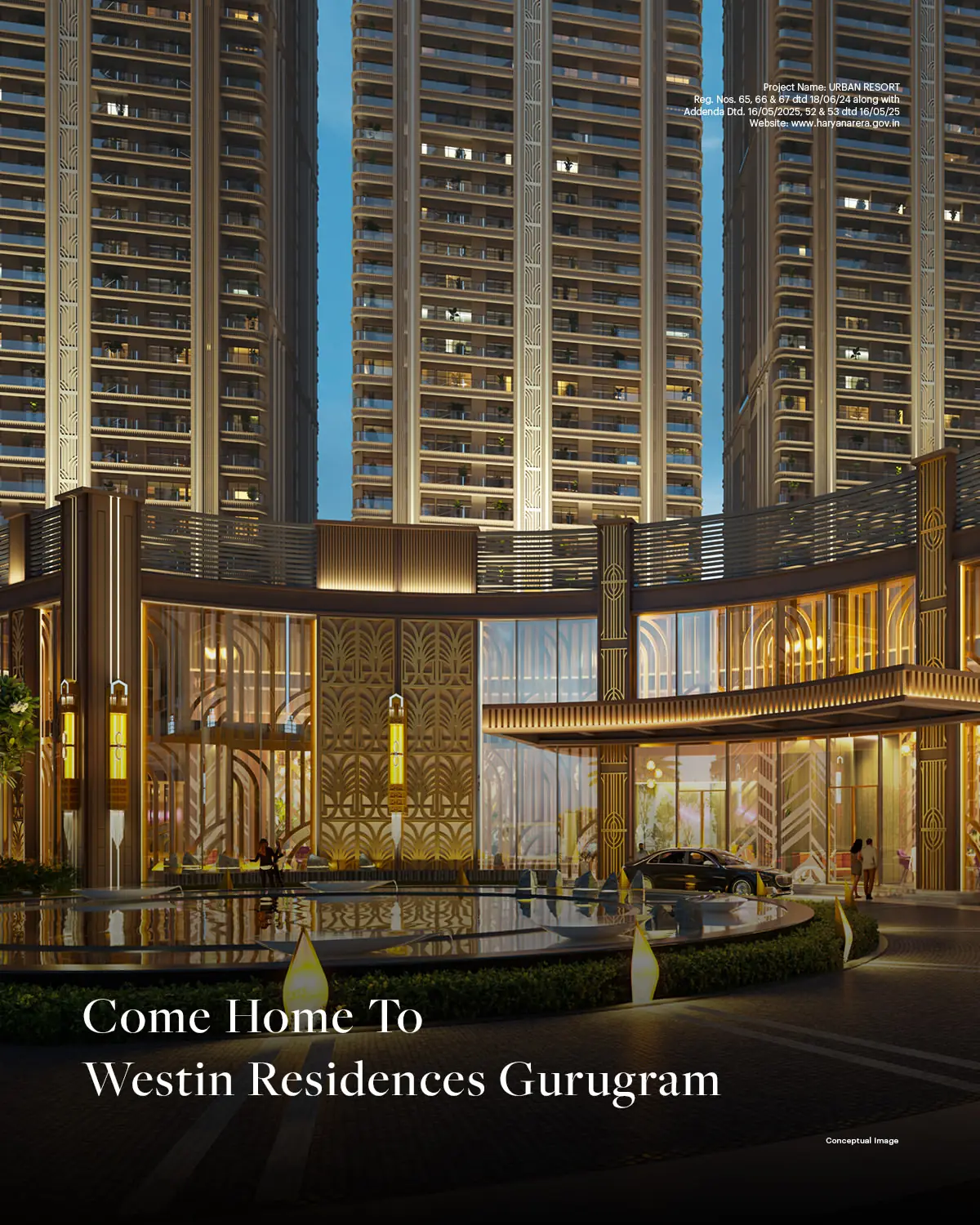 The Westin Residences Gurugram — arrival facade at night